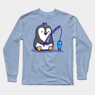 Cute Penguin Fishing Cartoon Long Sleeve T-Shirt